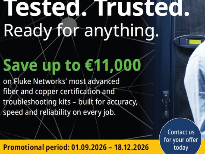 Fluke Networks promo  "Otestováno. Důvěryhodné. Připraveno na cokoli.“